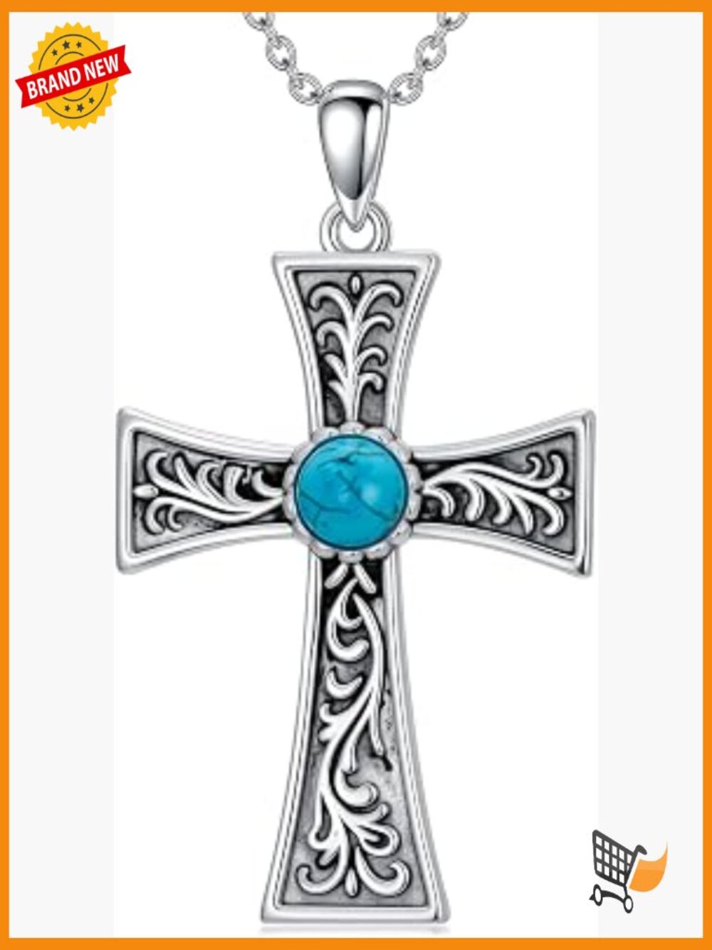 925 Sterling Silver Turquoise Cross Necklace Unisex Boho Western Pendant